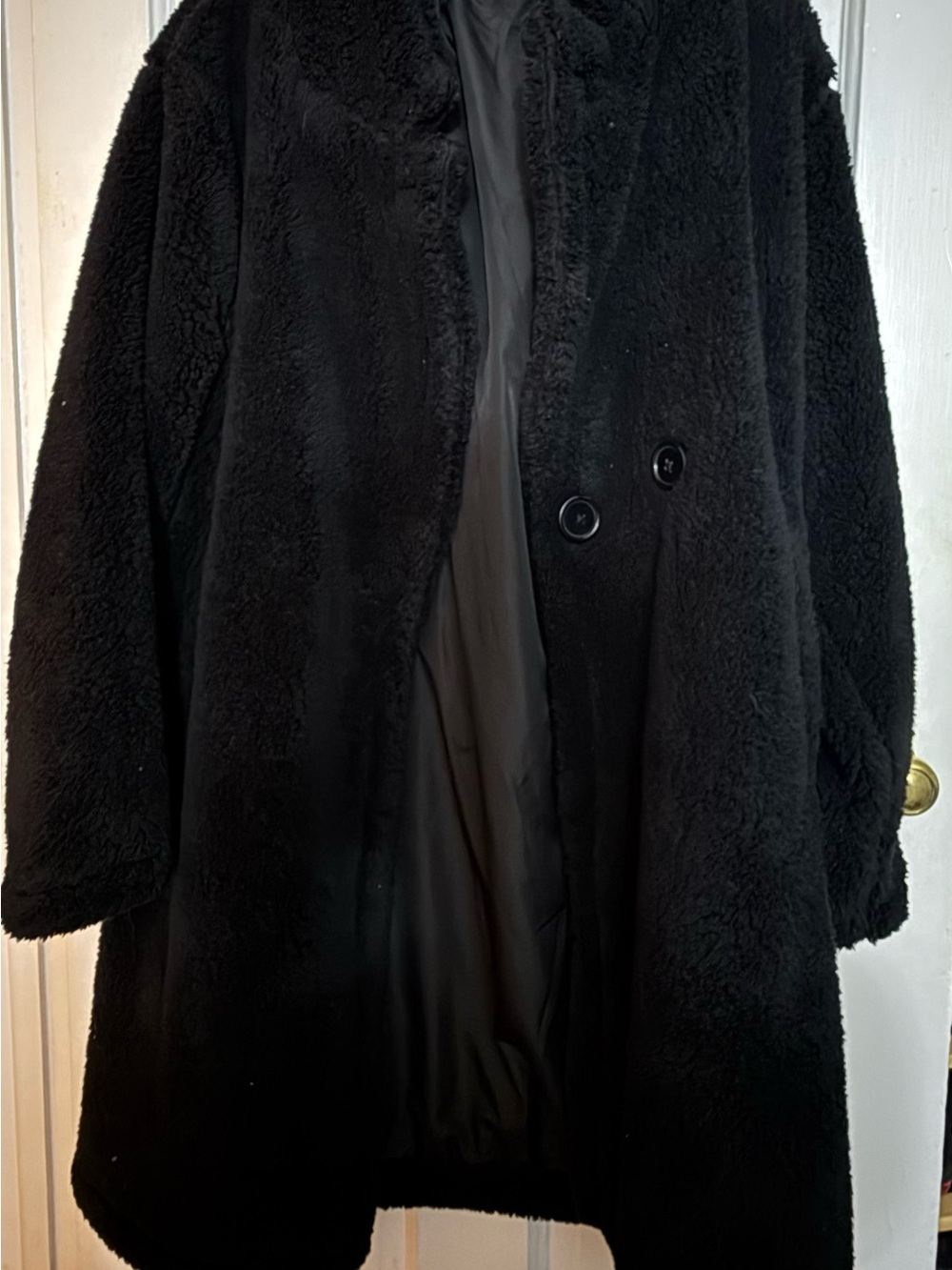 Fila Black Sherpa Teddy Bear Long Coat Jacket - Size Medium